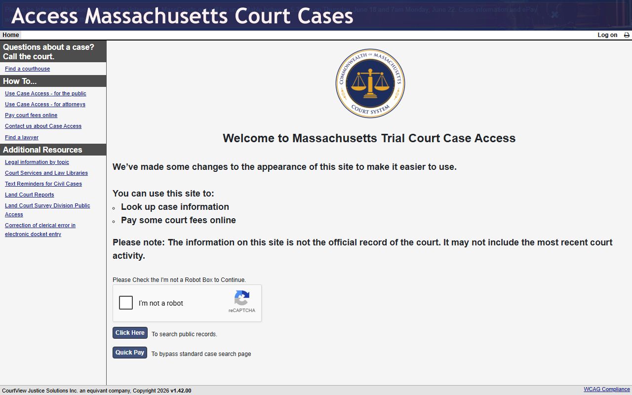 Worcester County court records after arrest MassCourts case access