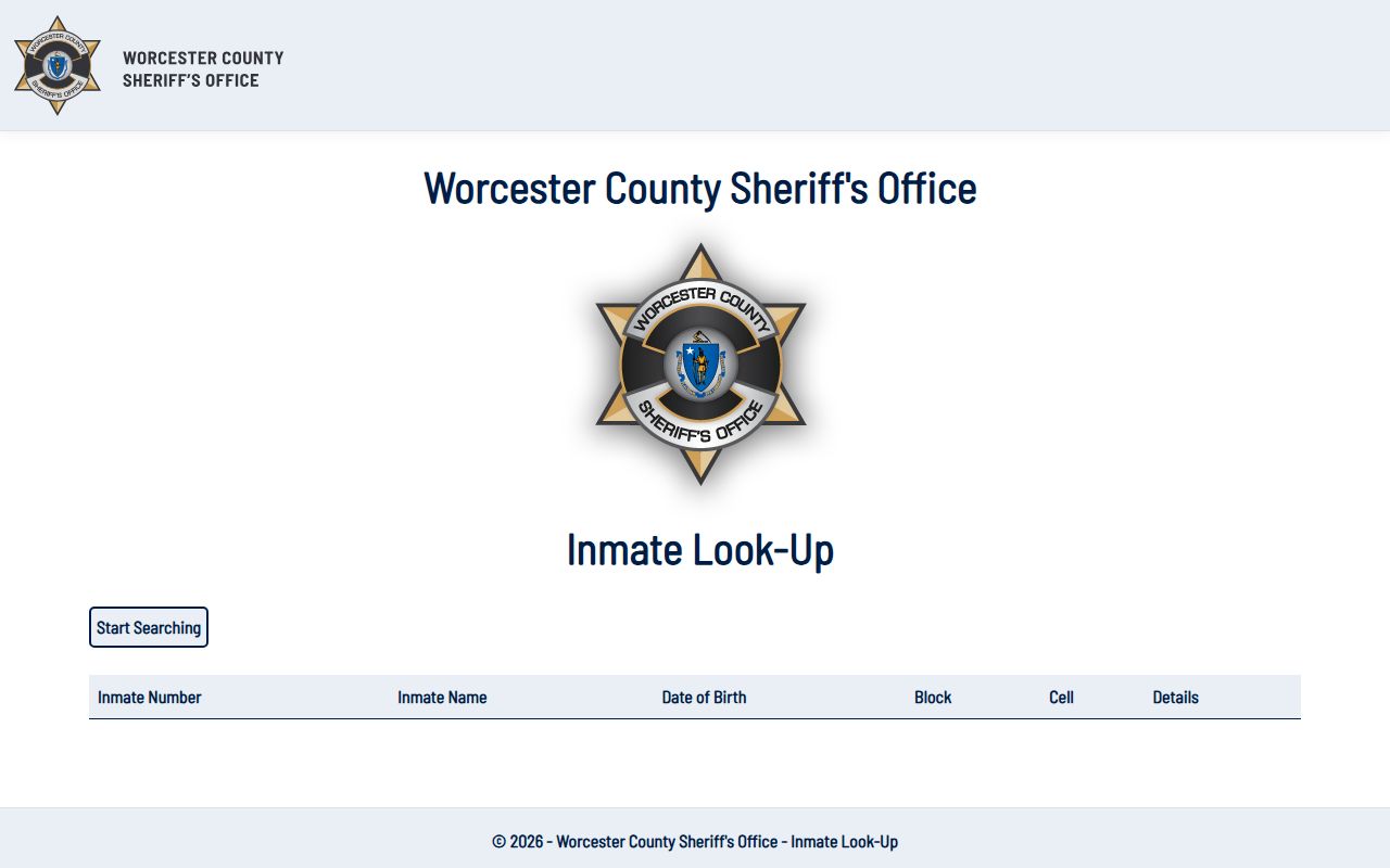 Worcester County inmate population roster lookup fields